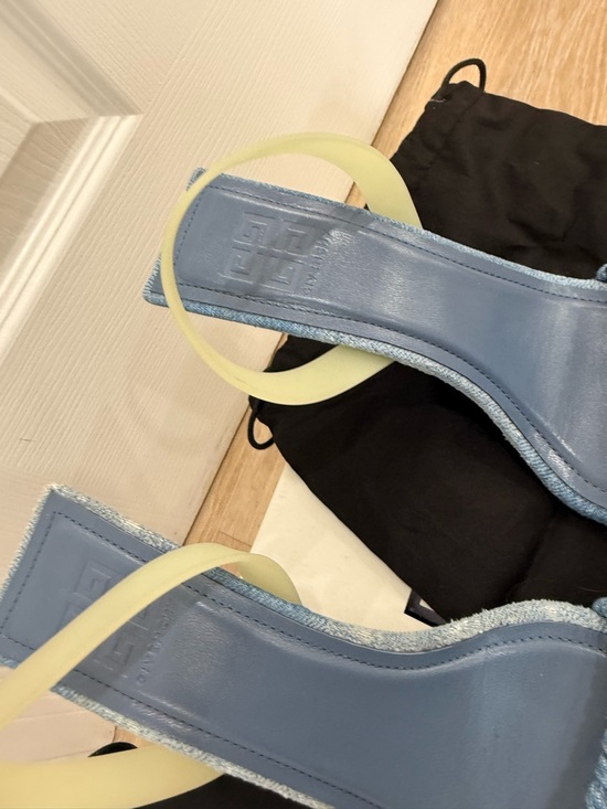 Givenchy Light Blue Denim Chain-Trim Slingback Heels - Picture 3 of 8